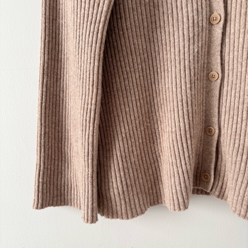 Reformation Ribbed Button-Down Cardigan in Beige - Picture 4 of 7